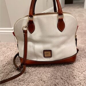 Dooney & Burke Satchel + Matching Wallet Set - Cream and Brown Leather